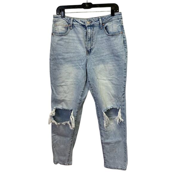 No Boundaries Juniors Size 13 Acid Wash Distressed Knees Denim Blue Jeans - Picture 1 of 5